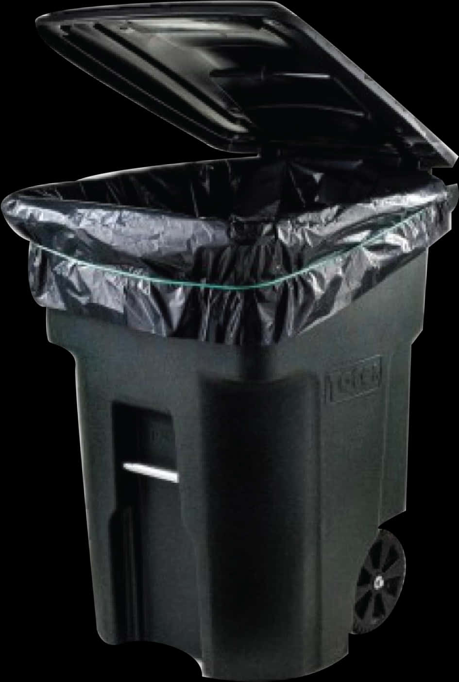 Black Wheeled Trash Canwith Lid Open PNG with transparent background