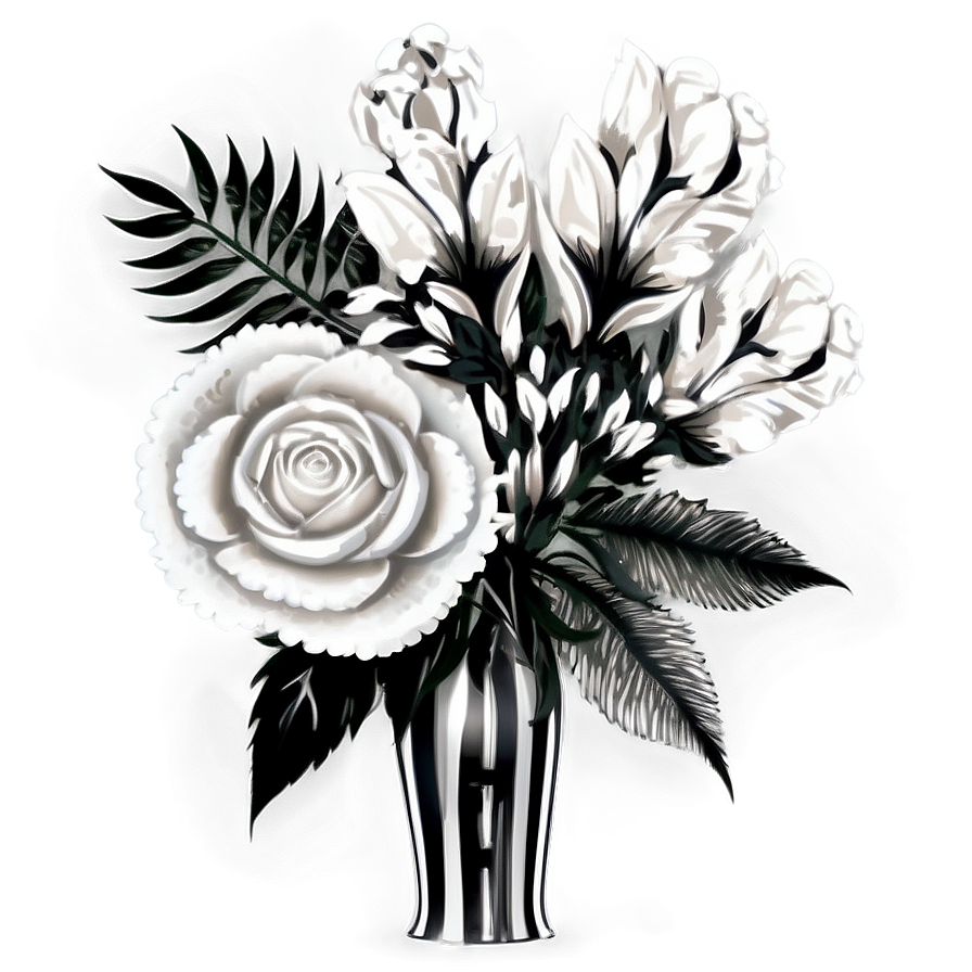 Black White Floral Bouquet Png 12