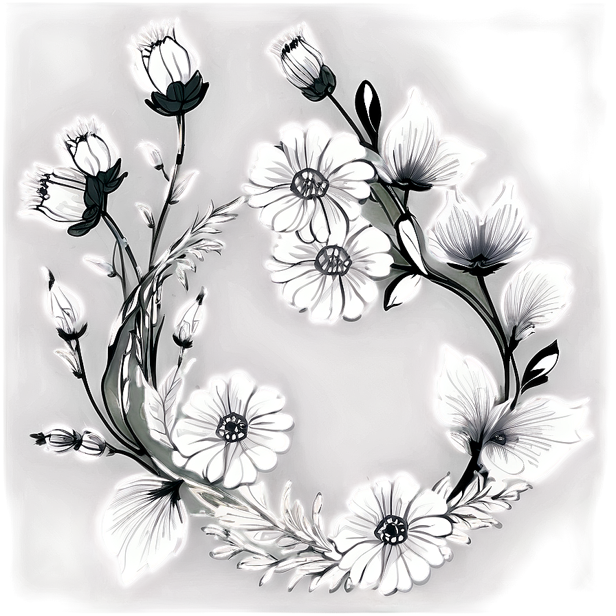 Black White Floral Illustrations Png Cbx41