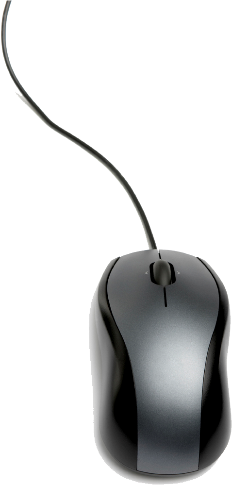 Black Wired Optical Mouse PNG with transparent background