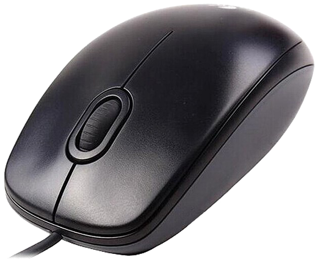 Black Wired Optical Mouse PNG with transparent background