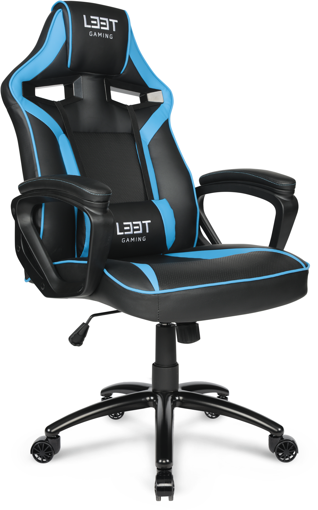 Blackand Blue Racing Style Gaming Chair PNG with transparent background