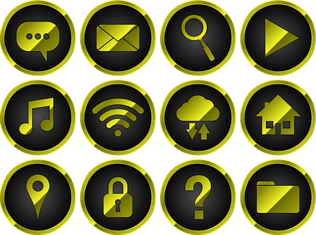 Blackand Gold Web Icons Set PNG with transparent background