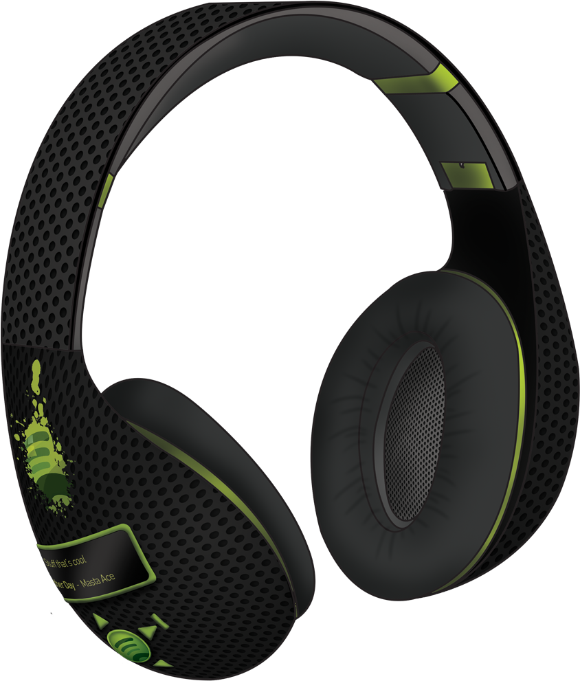Blackand Green Wireless Headphones PNG image with a transparent background, free high-resolution download