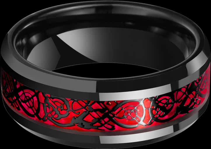 Blackand Red Ornate Ring