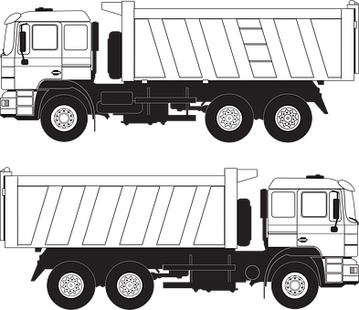 Blackand White Dump Truck Illustration PNG with transparent background