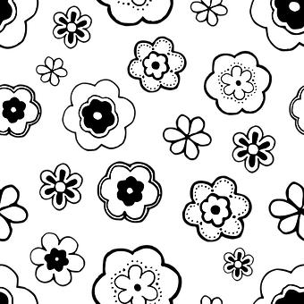 Blackand White Floral Pattern PNG with transparent background