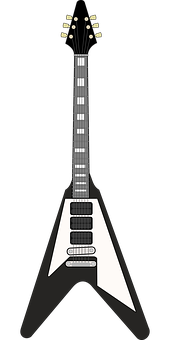 Blackand White Flying V Guitar PNG with transparent background