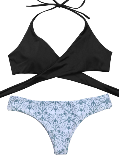 Wrap Bikini Top And Baroque Bottoms - Bikini Top Black And White PNG image with a transparent background, free high-resolution download