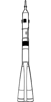 Blackand White Rocket Illustration PNG with transparent background