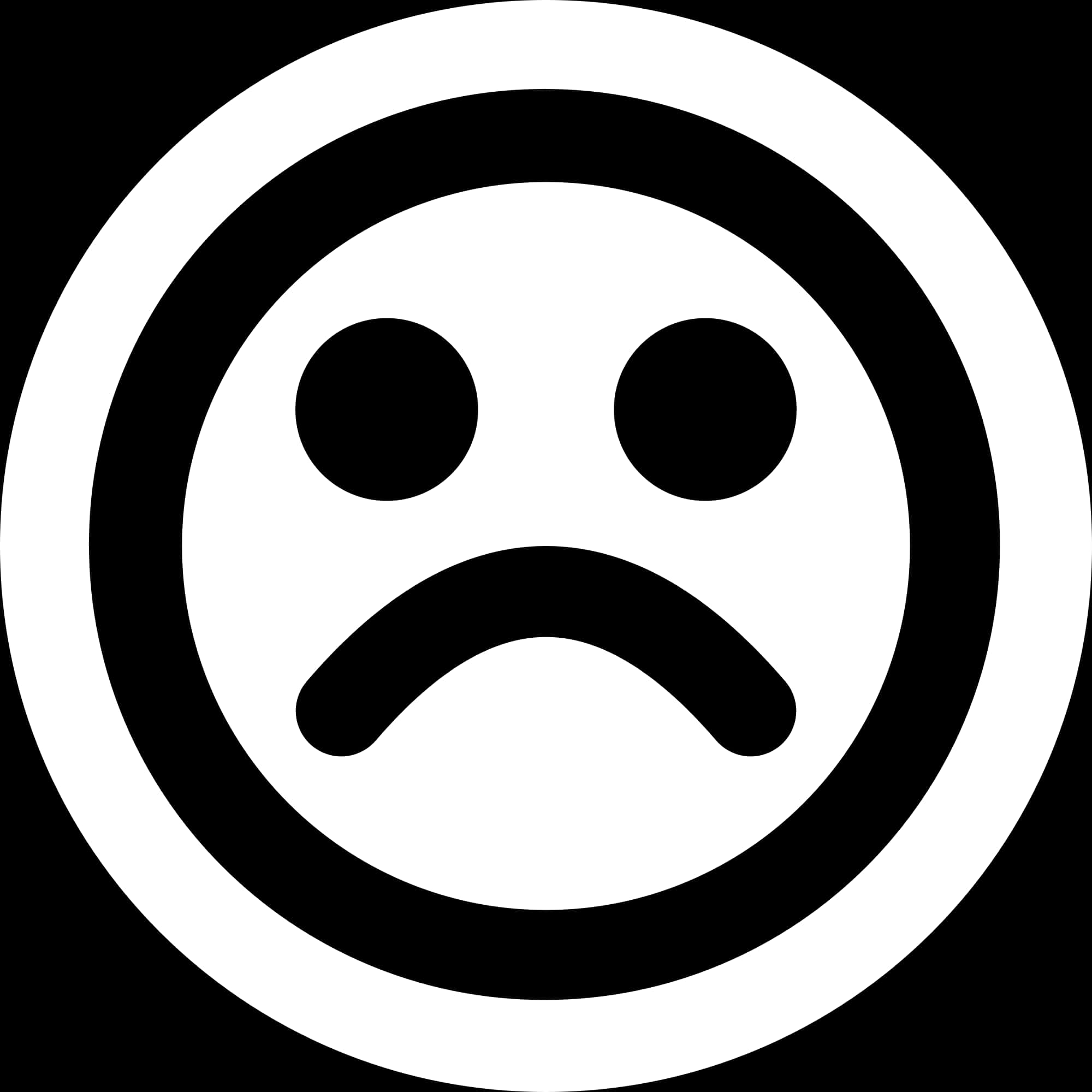 Blackand White Sad Face Icon PNG with transparent background