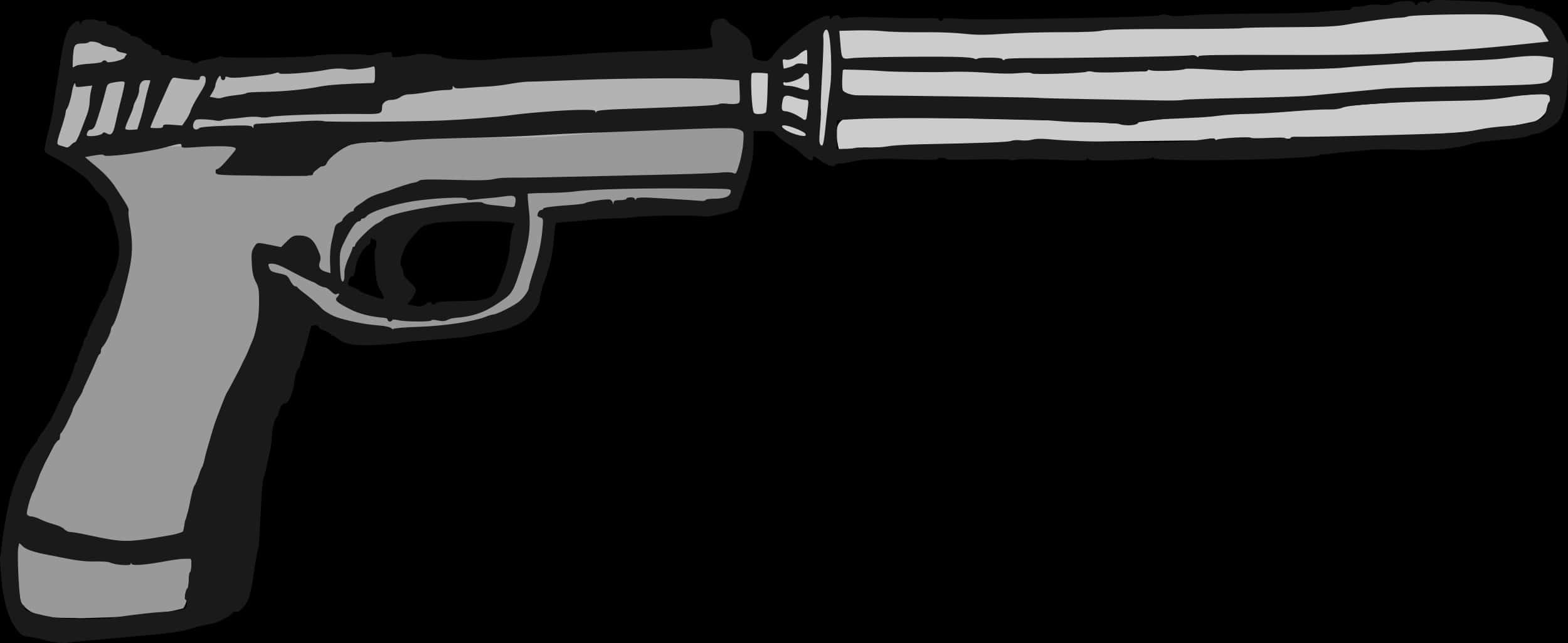 Blackand White Silhouette Pistol PNG with transparent background