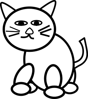Blackand White Simple Cat Illustration PNG with transparent background