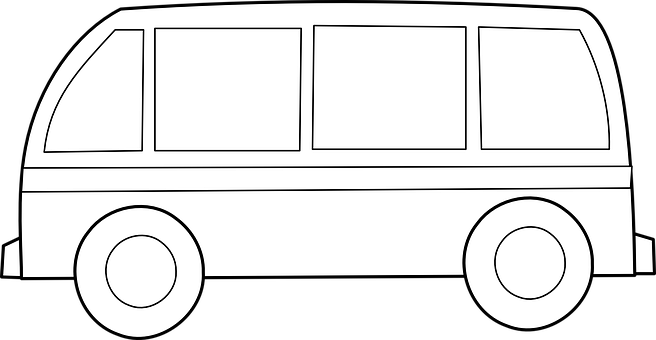 Blackand White Van Outline PNG with transparent background