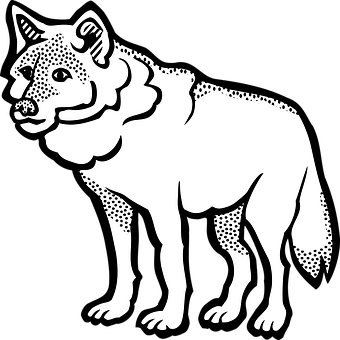 Blackand White Wolf Illustration PNG with transparent background