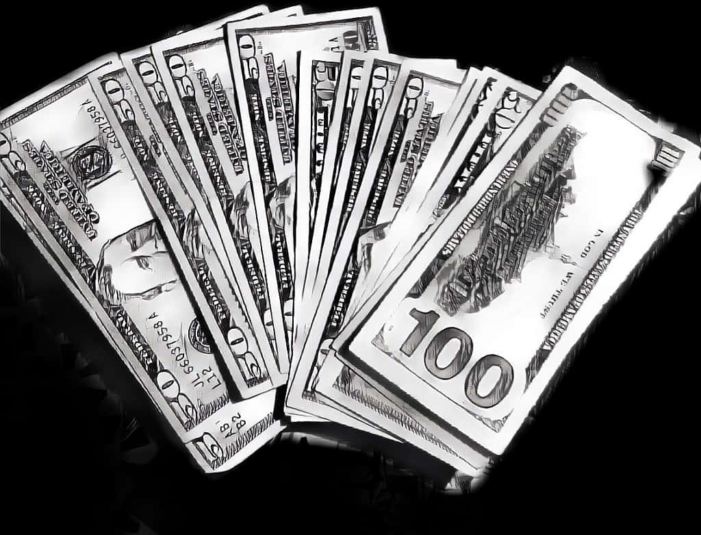 Blackand White100 Dollar Bills Fanned Out PNG image with a transparent background, free high-resolution download