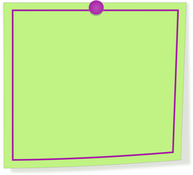 Blank Green Postit Notewith Purple Pin PNG with transparent background