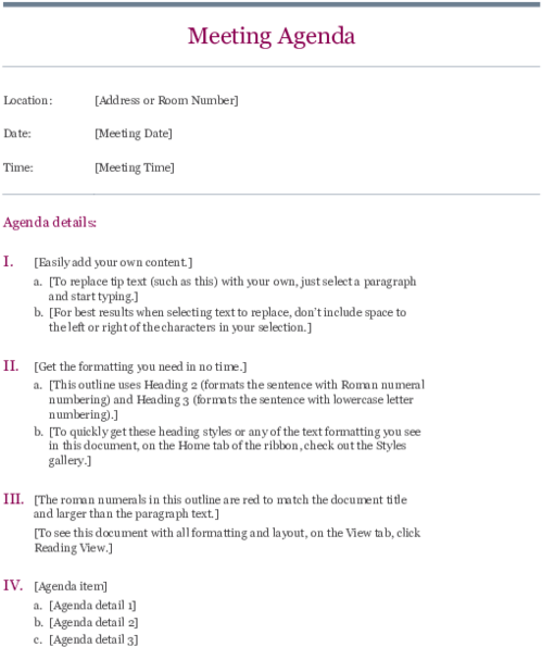 Blank Meeting Agenda Template