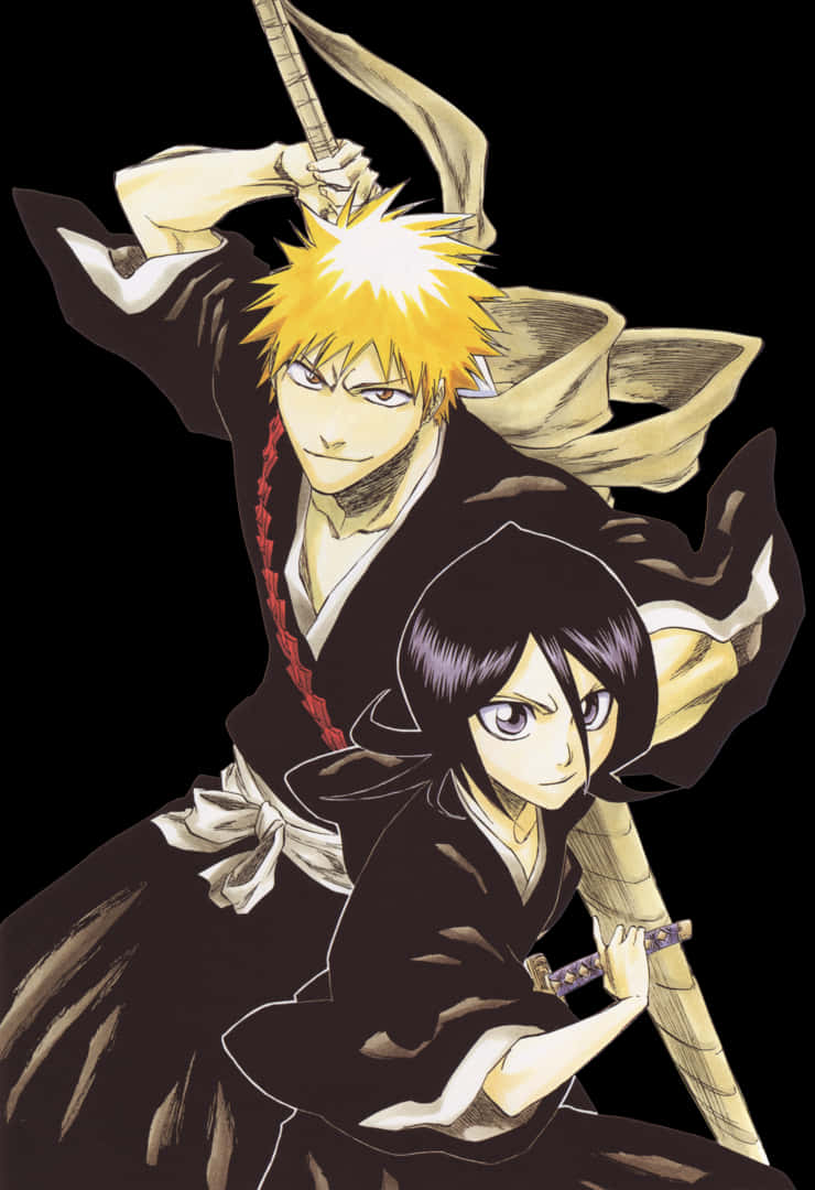 Bleach_ Anime_ Characters_ Ichigo_and_ Rukia PNG with transparent background