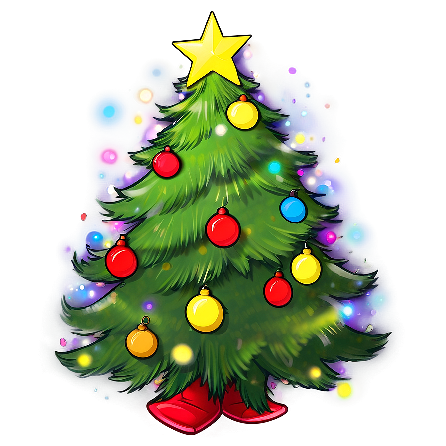 Blissful Christmas Tree Cartoon Png Lwu