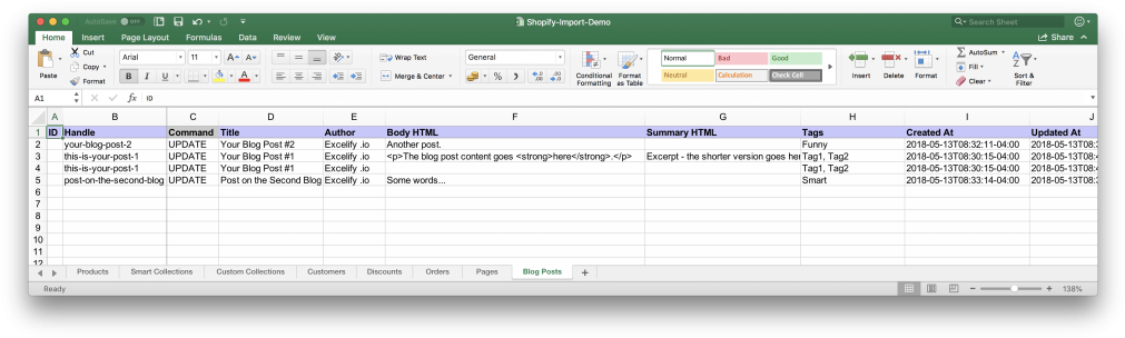 Excel Table Of The Shopify Blog Posts To Import And - Blog Post Excel, HD Png Download PNG with transparent background