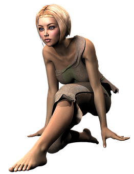 Blonde Animated Character Crouching PNG with transparent background