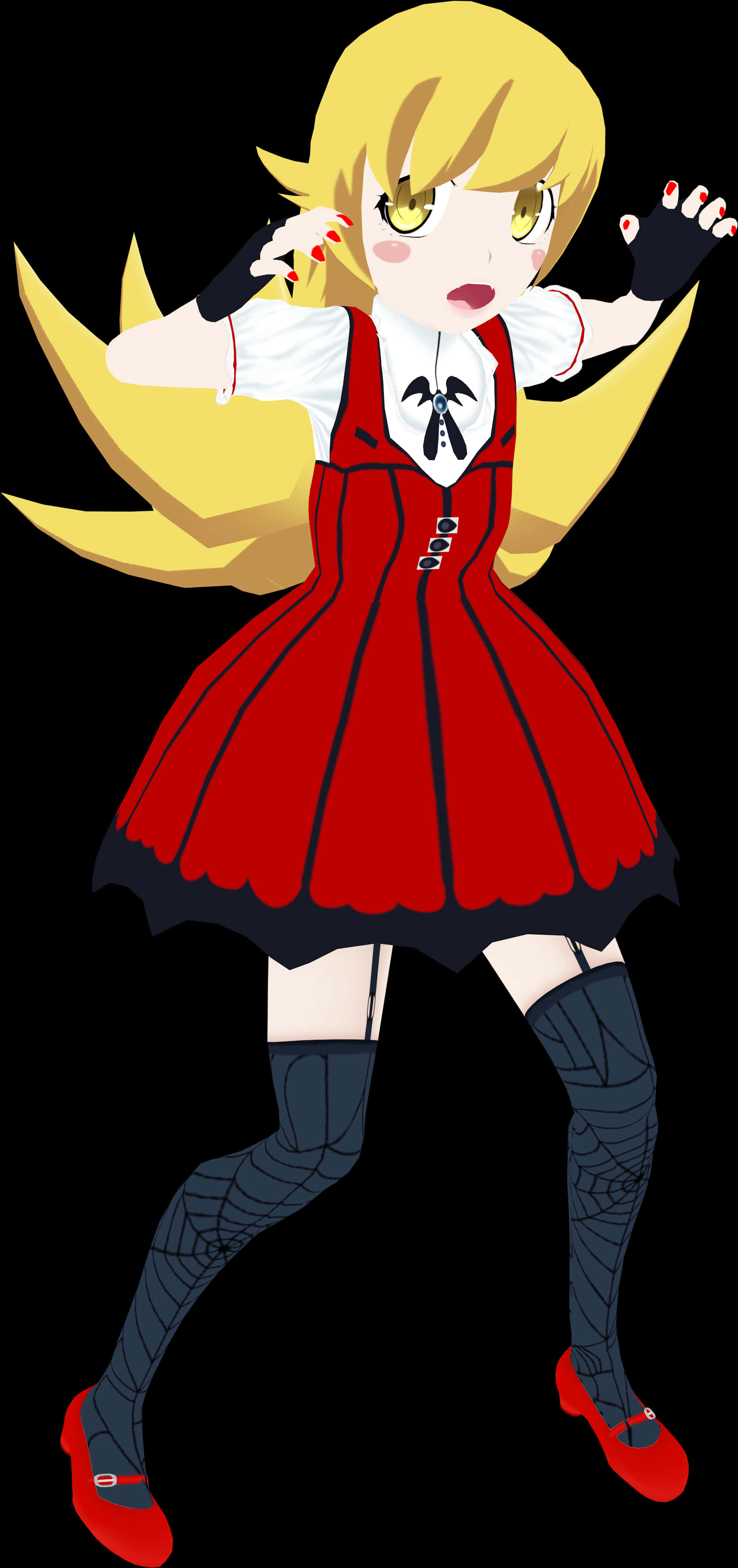 Blonde Anime Character Red Dress