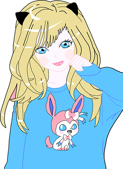 Blonde Anime Girl With Pink Creature