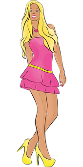 Blonde Cartoon Characterin Pink Dress