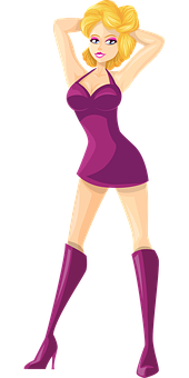 Blonde Cartoon Characterin Purple Dress