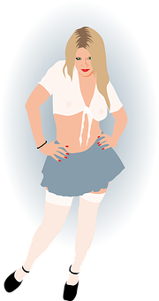 Blonde Cartoon Characterin Skirtand Top PNG image with a transparent background, free high-resolution download