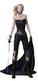 Blonde Female Warriorin Black Outfit PNG with transparent background