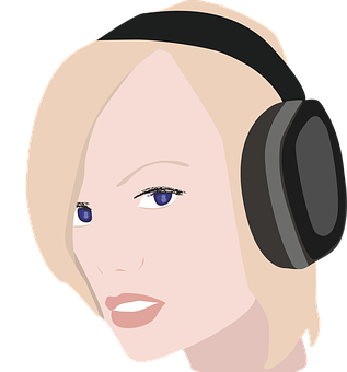 Blonde Girl Headphones Vector PNG with transparent background
