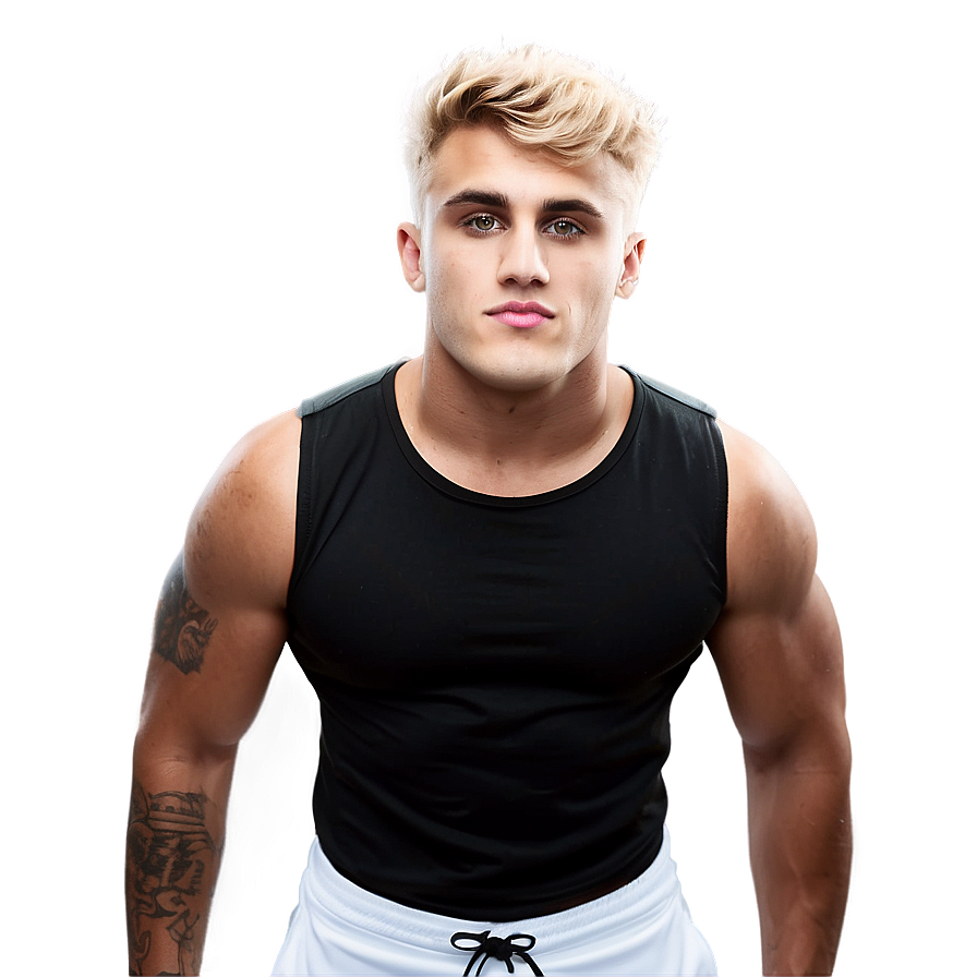 Blonde Haired Manin Black Tank Top