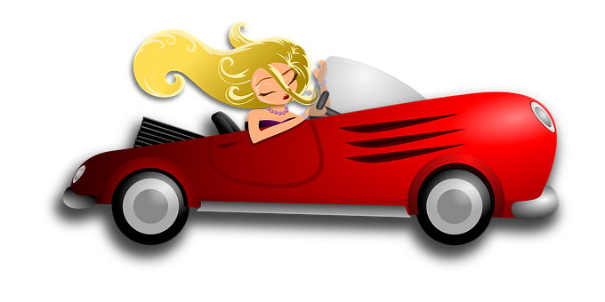 Blonde Woman Driving Red Convertible PNG with transparent background