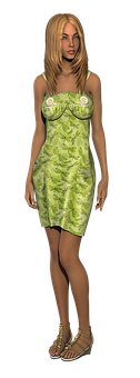 Blonde3 D Modelin Green Dress