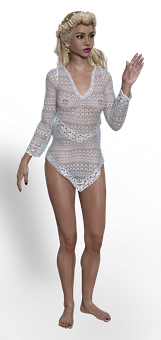 Blonde3 D Modelin White Bodysuit