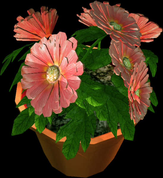 Blooming Flowersin Terracotta Pot