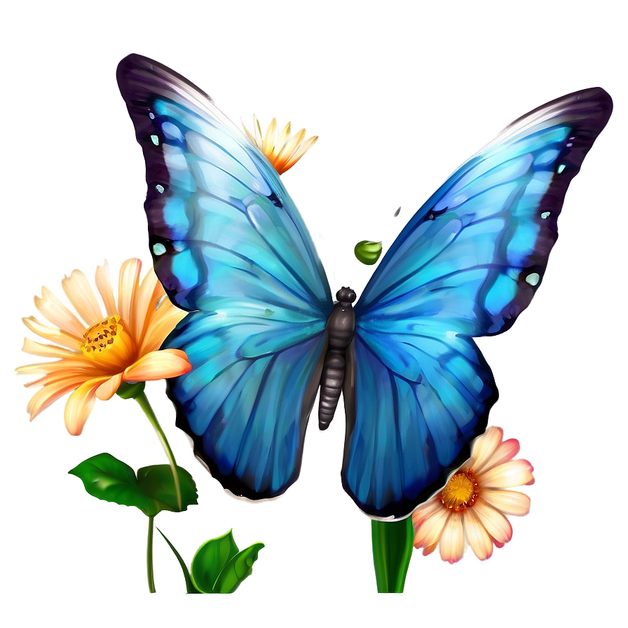 Blue Butterflies And Flowers Png 75