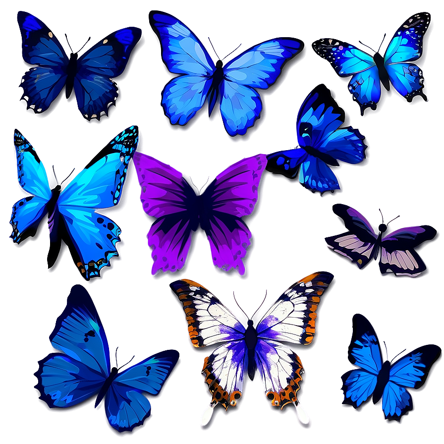 Blue Butterflies Artwork Png Ytf56