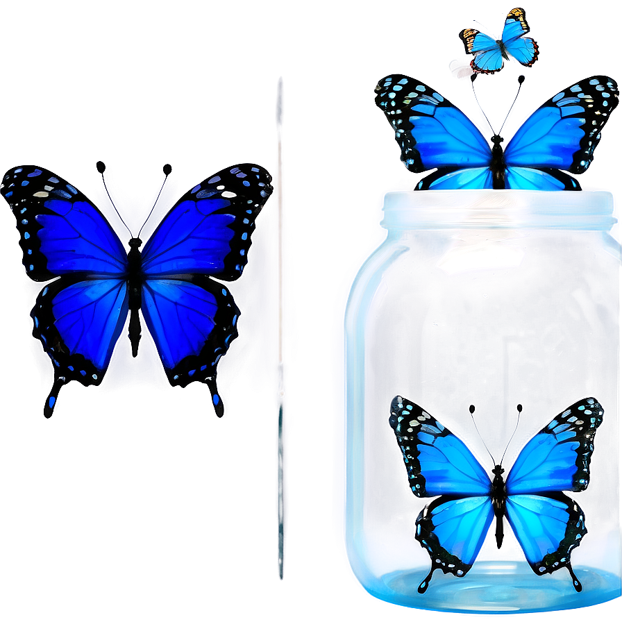 Blue Butterflies In Jar Png Flq57