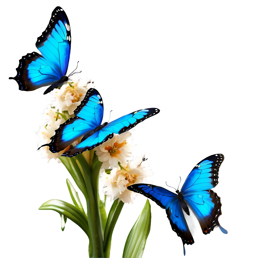 Blue Butterflies On Flower Png 12