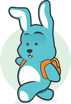 Blue Cartoon Bunny With Backpack PNG with transparent background
