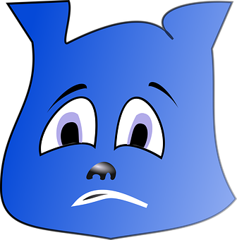 Blue Cartoon Face Sad Expression PNG with transparent background