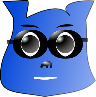 Blue Cartoon Nerd Face PNG with transparent background