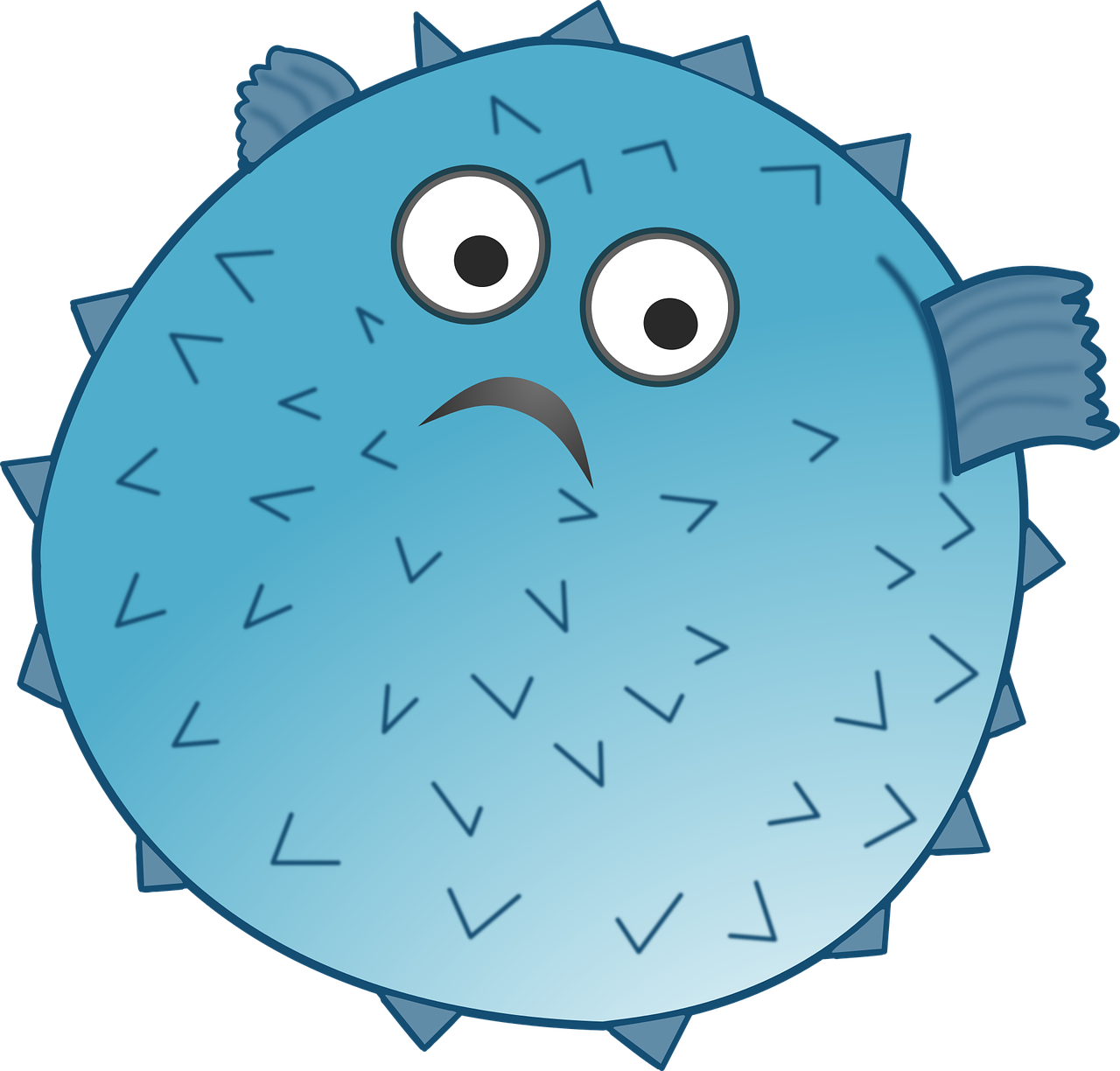 Blue Cartoon Pufferfish Expression PNG with transparent background