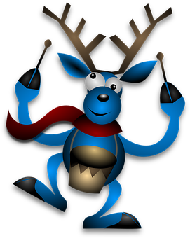 Blue Cartoon Reindeer Black Background