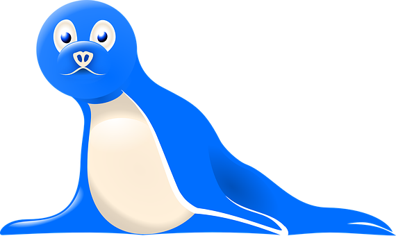 Blue Cartoon Seal Illustration 570x340 PNG image with a transparent background, free high-resolution download
