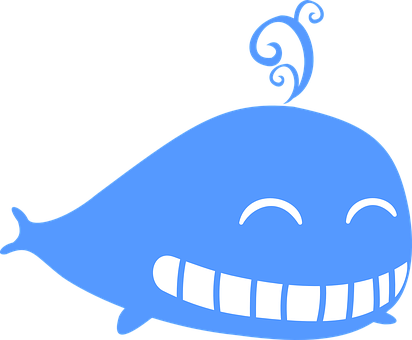 Blue Cartoon Whale Smiling PNG with transparent background