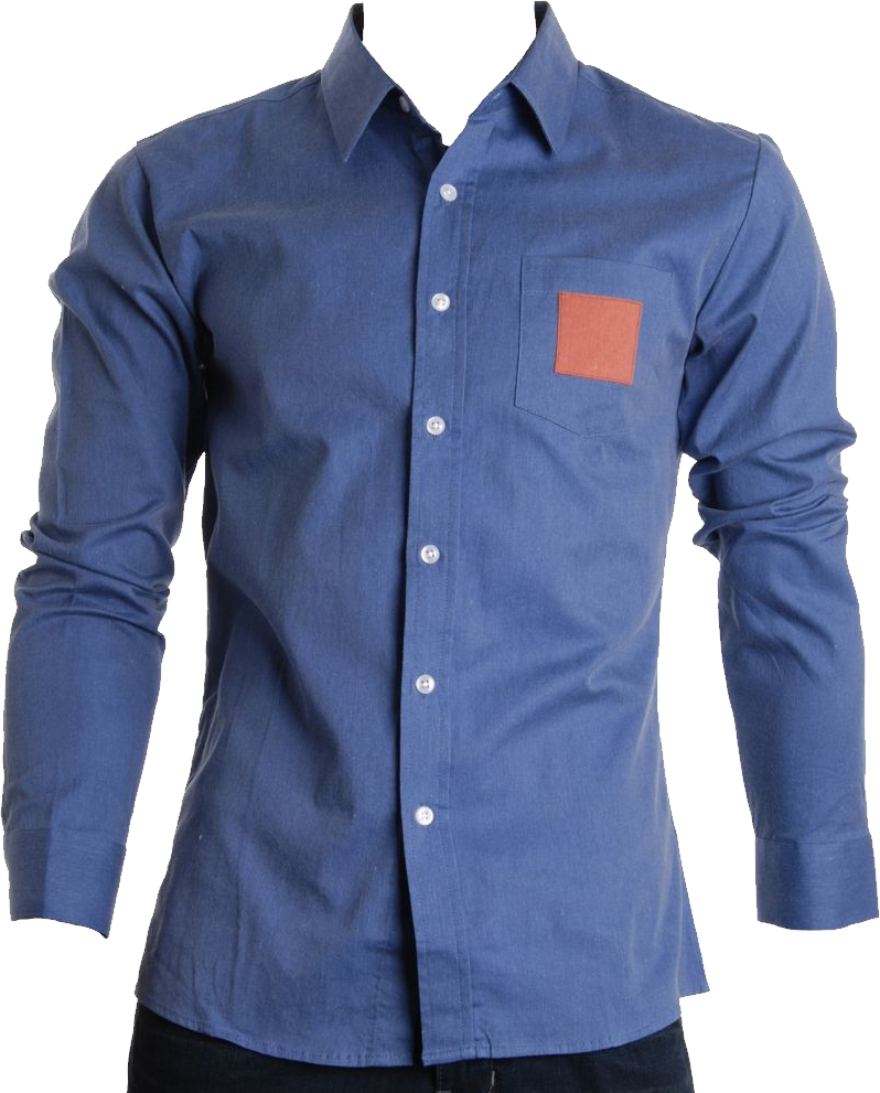 Blue Casual Shirtwith Contrast Pocket PNG with transparent background